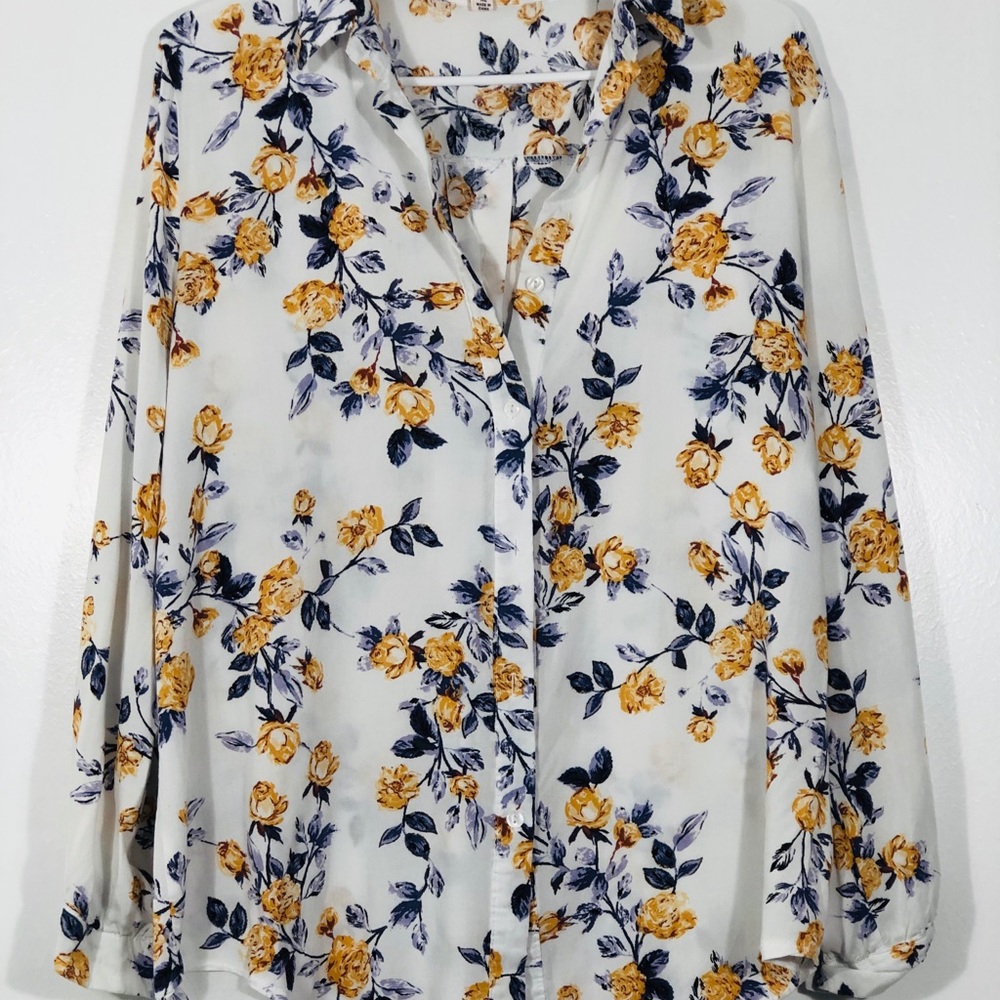 Floral Long Sleeve Button Down Blouse